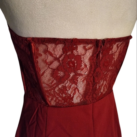 Lulus Exquisitely Sultry Wine Red Lace Strapless Bustier Midi Dress Size Large - Picture 8 of 12